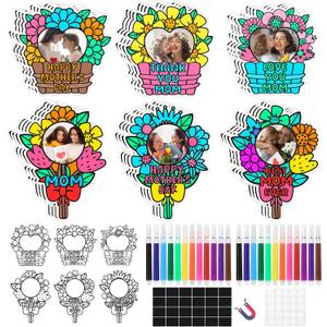 24 Set Mothers Day Crafts Picture Frame Fridge Magnet with Paint Pen Magnet, Mothers Day DIY Art Paper Flower Decorations Kit for Classroom Gifts School Craft Activities Home Party Favor Bulk Supplies