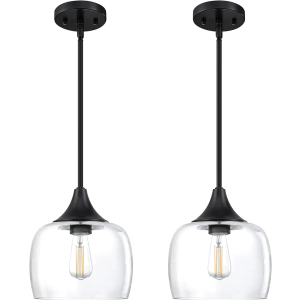 Doraimi Lighting 2 Pack 1 Light Semi Flush Mount Ceiling Light Pendant Light Fixture,Modern Handblown 7.3" Clear Glass Shade Classic for Black Finish Farmhouse Entryway Dining Room Kitchen Island