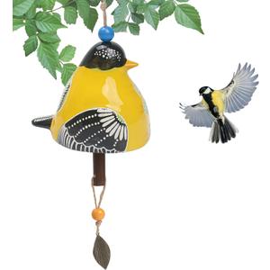 Bird Song Bell Wind Chime, Ceramic Cardinal Fashion Hanging Windchimes for Rustic Music Garden Backyard Church Decoration Porch Outside Outdoor Festival Memorial Gift Witness Friendship (Yellow)