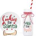 Nefelibata Cookies for Santa Plate Milk Jar Set, Christmas Tiered Tray Decor, Ceramics Xmas Treat Plate Home Kitchen Dining Table Decor Holiday Housewarming Gift