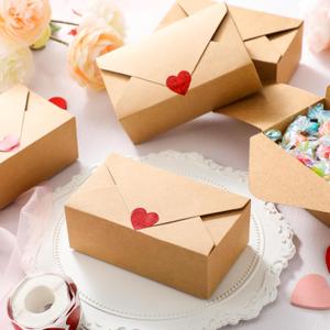 Tenceur 24 Pcs Valentines Cookie Boxes Love Note Valentine Cookie Box with Stickers for Goodie Candy Container Kraft Paper Party Favor Holder for Mother's Day Supplies, 5.5x 3 x 2 Inches