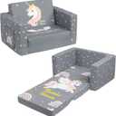 ALIMORDEN 2-in-1 Flip Out Comfy Toddler Couch, Lovely Kids Chair Convertible Sofa to Lounger for Story/Nap Time, Grey Unicorn