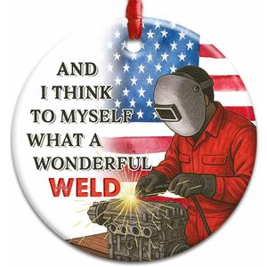 Welder Ornament - Patriotic Welding Gift, Mechanic Christmas Ornaments - American Flag Ornaments Tree Hanging, Xmas Metal Worker Decoration, Welder Gifts for Men & Dad, Fathers