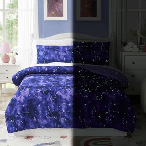 Full Kids Comforter Set - 7 Pieces Full Bedding Sets for Boys Girls Teen, Glow in The Dark Galaxy Bed in A Bag with Sheets