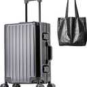 All Aluminum Carry On Luggage 22x14x9 Airline Approved Hard Shell Carry On Luggage Zipperless Luggage Metal 20inch Suitcase Luggage, Black