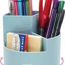 Siveit Desk Pencil Pen Holder, Desk Organizers 3 Slots 360-Degree Rotating Pen Holder for Desktop Storage Stationery Supplies Organizer, Home, Office, School, Kids, Blue