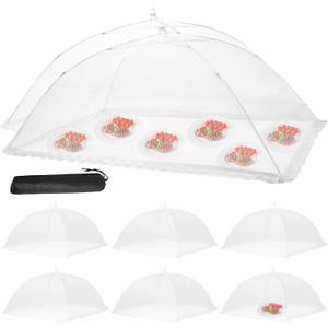 Food Cover Food Tent Set, 2 Extra Large 40"X24" and 6 Standard 17"X17" Mesh Food Covers for Outside, 8 Pack Collapsible, Reusable Pop-Up Umbrella Food Nets for Picnics, Outdoor Camping, Parties, BBQ (White)