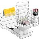 21 PCS Clear Plastic Drawer Organizer Set with 15 Inch Extra Long Bins, 5 Sizes Acrylic Makeup Organizer and Storage Trays, Non Slip Dividers for Vanity, Kitchen and Office