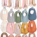 MOFASVIGI Baby Bib & Headband Holder, Macrame Nursery Hanging Storag | Boho macrame hanging organizer with sturdy metal clips. Perfect for baby bibs, headbands, burp cloths, and socks