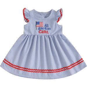 Toddler Baby Girl 4th of July Outfit American Flag Flying Sleeve Plaid A-line Dress Cute Girls Fourth of July Dress (6-12 Months)