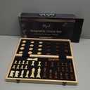 Wooden Magnetic Chess Set & Checkers Board Game, 15 Foldable Chess Board | Solid Wood 2-in-1 Board Game for Adults with Storage Box, 2 Extra Queens, Portable Travel Chess Set for Kids & Beginners