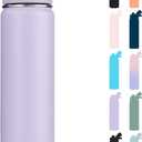 Fijinhom 24 oz Insulated Water Bottle with Handle, 304 Stainless Steel Water Bottles with Wide Mouth, Double Wall Vacuum Sports Water Bottle, BPA Free, Keep Cold and Hot, Purple