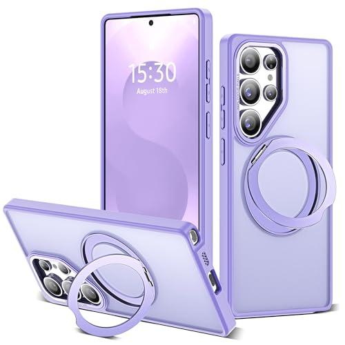 Zalinbo for Samsung Galaxy S25 Ultra Case with 360°Rotatable Magnetic Ring Stand Compatible with Mag-Safe Military Protection Shockproof Matte Translucent Phone Cases for S25 Ultra 6.9" Purple