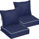 22x22 Outdoor Chair Cushions Set of 2, Waterproof Deep Seat Cushions for Patio Furniture with Removable Cover,Fade Resistant 4'' Outdoor Seat Cushion w/ Ties&Handle for Sofa Loveseat, Navy+White Pipes