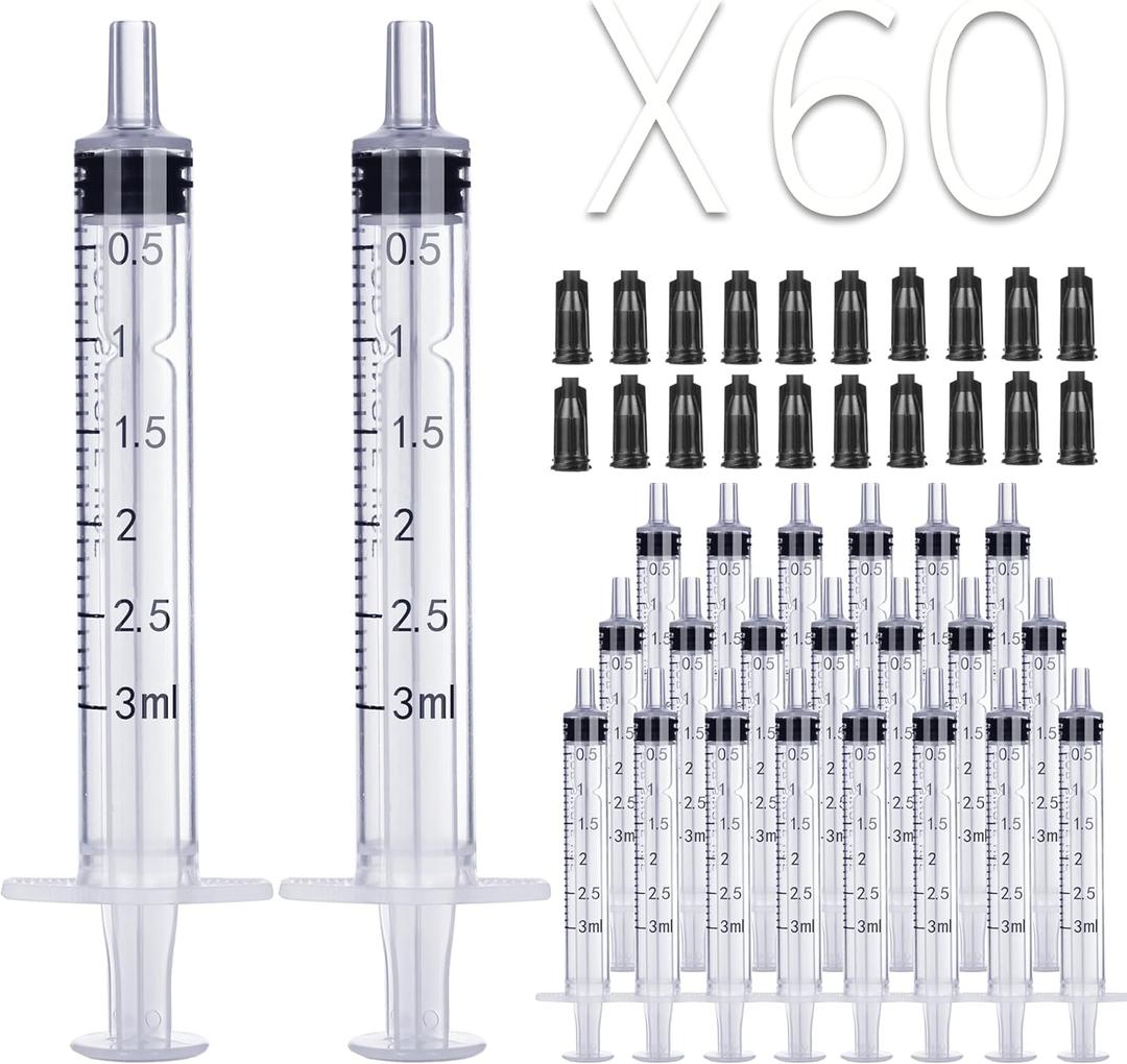 3ml Syringe Without Needle - 3 ml Small Plastic Syringes Sterile Individually Packed with Cap for Lab Medicine Student Measuring Liquid and Pet Dog Cat Baby Feeding Oral Colostrum ( 60 Pack 3cc /ml )
