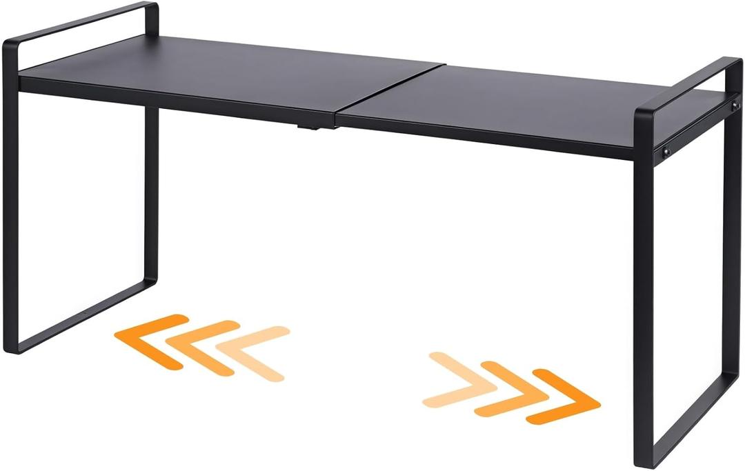 Expandable Cabinet Shelf Organizer Riser for Kitchen Pantry Cupboard Under Sink Countertop (Black, 8.2D * 12.2-21.6W * 10.4H)