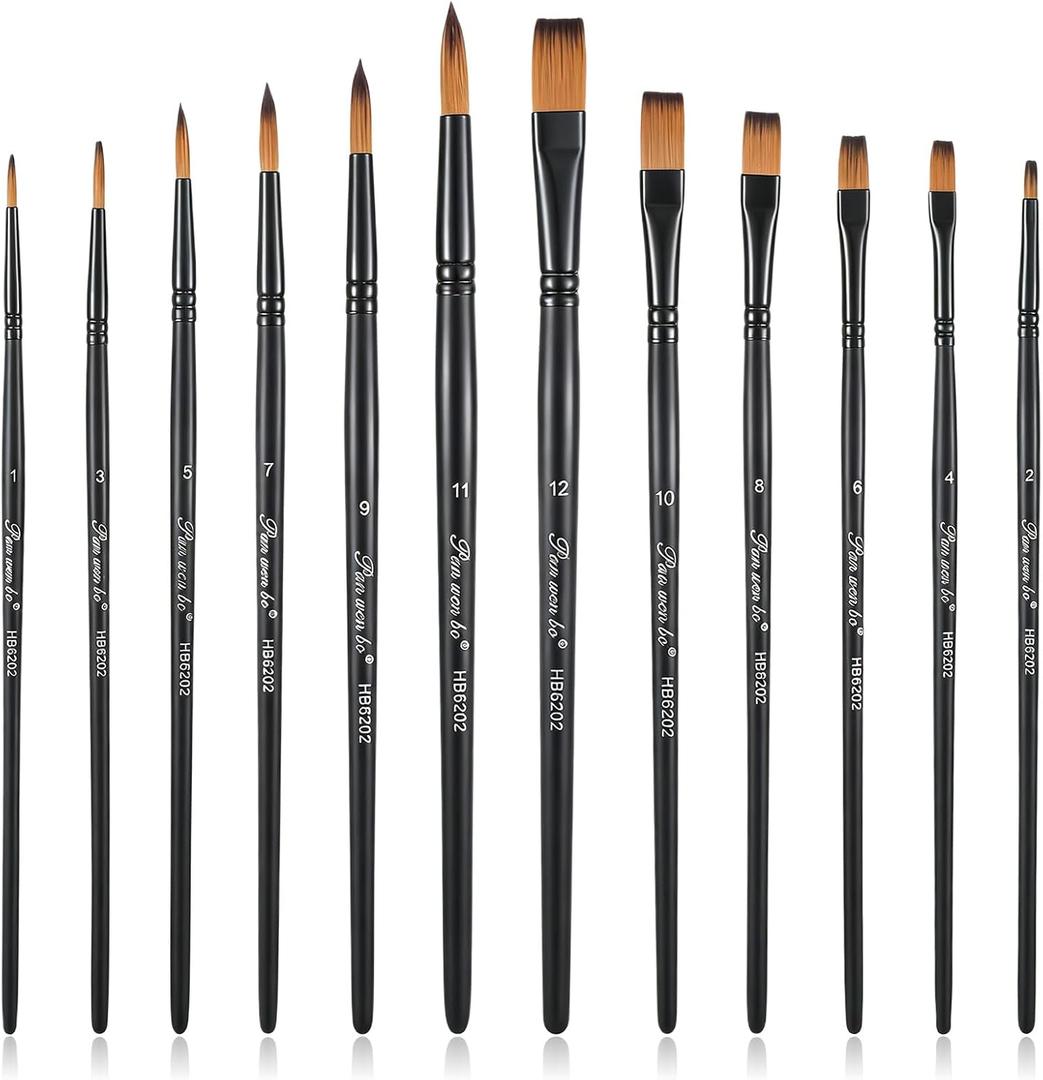 2 x Gouache Paint Brushes, 12pcs Face Paint Brush Fine Paint-Brushes for Detail Professional Artist Model Paint-Brush Paintbrushes for Acrylic Watercolor Gouache Oil and Hobby Painting Craft Base Coating