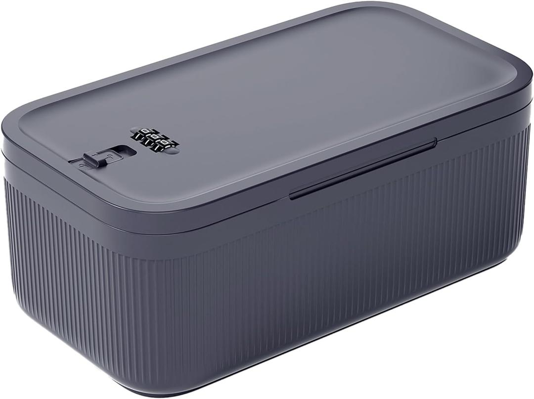 Small Lock Box for Medication Safe, Lockbox for Phone Jail, Medicine Lockable Storage Box with Code for First Aid Kits, Locked Food/Snackle Box Container for Home/Fridge/Office (Grey)