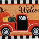 Welcome Fall Truck Door Mat 30x17 Inch, Vintage Fall Truck Decor for Covered Outdoor Area, Pumpkin Truck Decor, Vintage Coir Welcome Mat