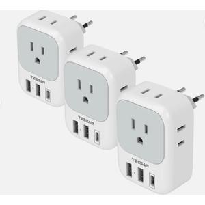 7-in-1 Type C Travel Plug Adapter with 4 AC and 3 USB for European Countries