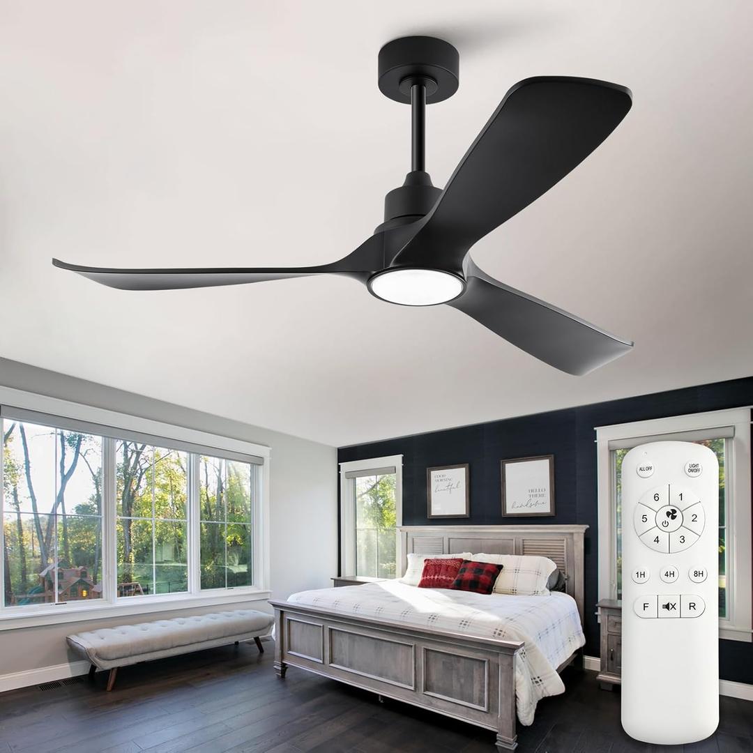 52 inch Ceiling Fans with Lights Remote Contol,Memory Function Black Ceiling Fans,Quiet Reversible DC Motor Modern Ceiling Fan for Outdoor Patio Proch Gazebo