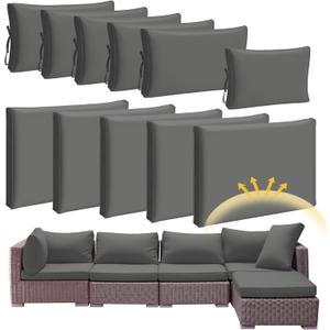 Patelai 11 Pcs Waterproof Patio Cushion Covers for Outdoor Sectional Furniture Wicker Rattan Patio Sofa Couch Chair Seat Pillow Slipcovers, 3 Sizes Covers Only (25.4 x 25.4X 3.54,Gray)