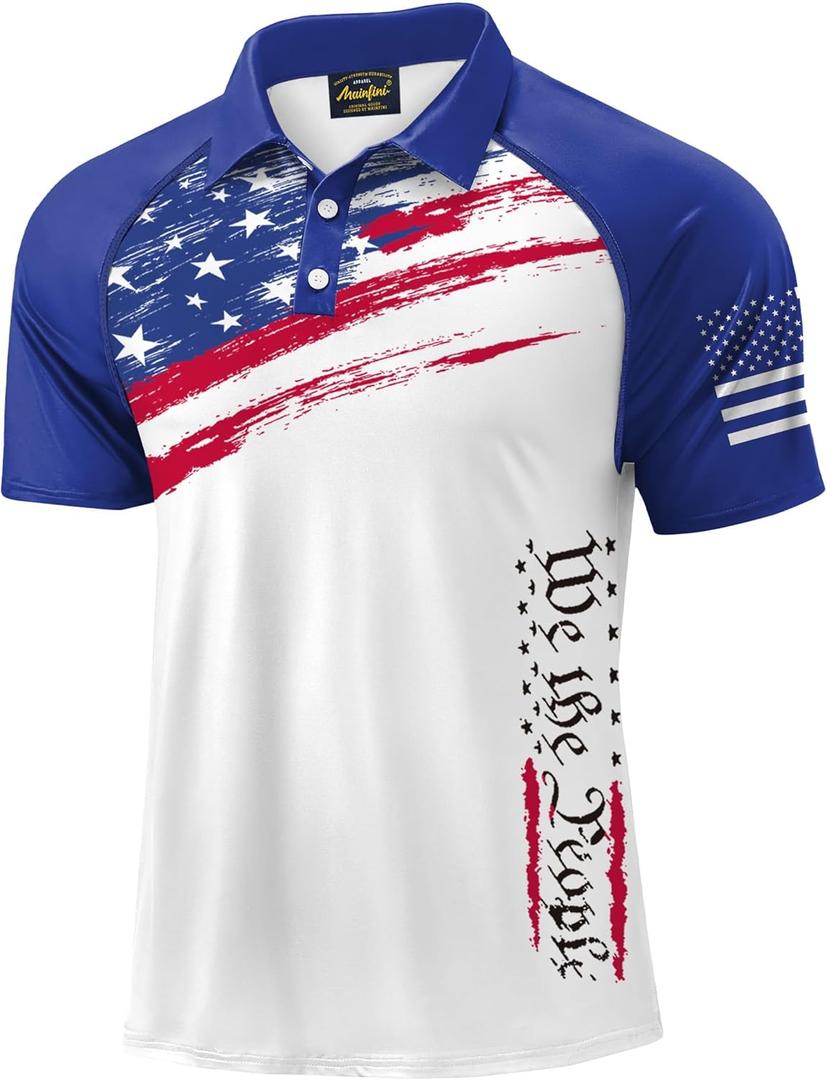 Mainfini Men's Short Sleeve Golf Shirts UPF 50+ Raglan Patriotic American Graphic Polo Shirt (XL)