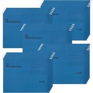 A4 Hanging File Folders, 25 Pcs Recycled Card File Folders for Filing Cabinet with Tabs and Card Inserts, Hanging Files Storage Folders for Office and School, Blue