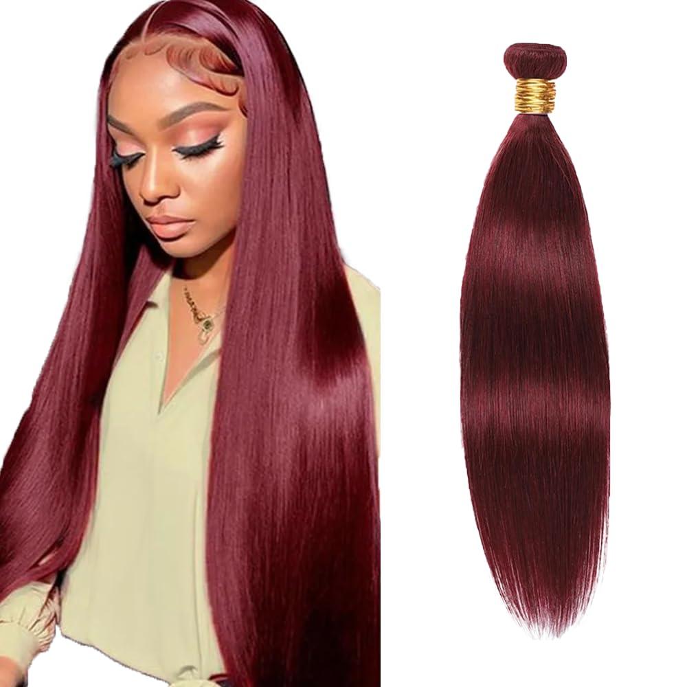 Burgundy Bundles Human Hair Straight Bundles 34 Inch #99J Wine Red Bundle Human Hair Extensions Unprocessed Virgin Remy Hair 1 Bundle 50 Gram Per Bundle