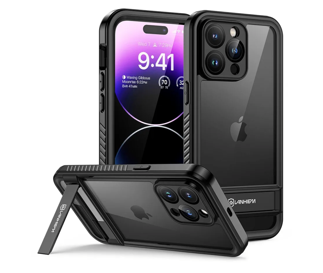 Lanhiem for iPhone 14 Pro Max Case with Kickstand, IP68 Waterproof Dustproof Built-in Screen Protector, Full Body Shockproof Protective Cover for iPhone 14 Pro Max, 6.7 Inch (Black)