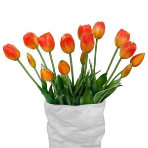 LINSIE 15 Pcs Orange Artificial Tulips Fake Flowers, Premium Latex Lifelike Texture, UV Resistant Waterproof Faux Tulip Bouquets with Snap-on Petals for Outdoor, Home, Wedding Decor