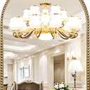 Arched Wall Mirror for Bathroom, 30"x40" Metal Beaded Frame Decorative Accent Mirror, Large Modern Distressed Hanging Wall Decor for Washroom, Bedroom, Living Room, Entryway, Antique Gold