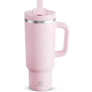 40 oz Tumbler with Handle and Straw: Stainless Steel Insulated Tumbler Keeps Cold for 24 Hours, Leakproof Travel Cup Fits in Cup Holder and BPA-Free, Cotton Candy