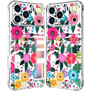 Compatible with iPhone 17 Pro Max Case Card Holder for Women Cute Design,Wallet Phone Cases Transparent Cool Kawaii Protective (Clear Floral Spring Blossom)