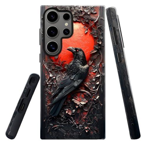 DAIZAG Case for Samsung Galaxy S23 Ultra,Military-Grade Protection Cover,Crow Bird Moon Gothic Dark Wooden（Glossy）