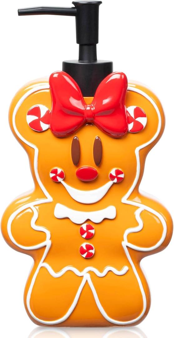 Jay Franco Disney Minnie Mouse Gingerbread Soap Dispenser - Christmas & Holiday Season Bathroom Accessory - Brown Resin Lotion Pump