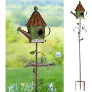 BAYN 57 Bird Houses Stake for Outside, Metal Watering Can Birdhouse Garden Stake Wild Bird Feeder Pole with Welcome Sign Outdoor Decorations for Patio, Backyard, Garden