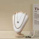 Natural Body Wood Necklace Display Stand with White Leather Soft Mat Necklace Holder Organizer Desktop Stand for Home Store Dresser-3.3"x5.8"x8.4"