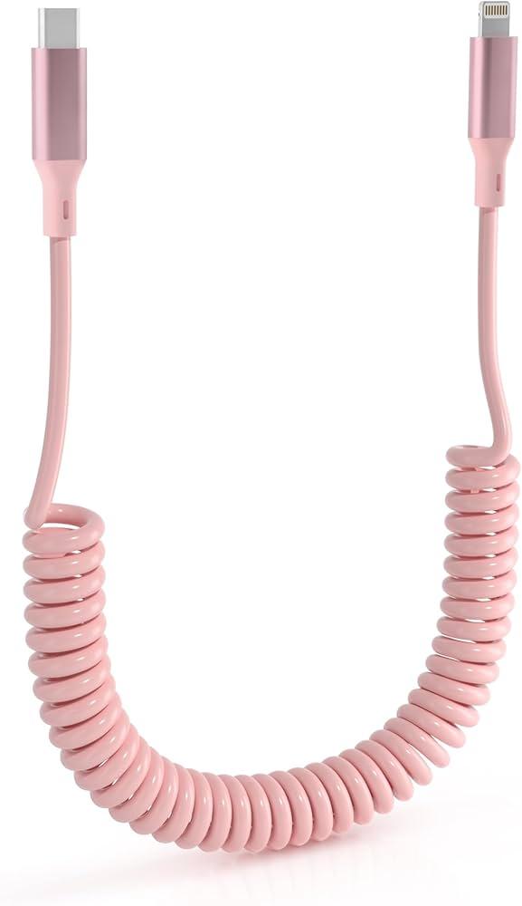 PACK OF 2 IPHONE COILED CHARGERS FOR CAR, PINK