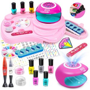 Nail Polish Kit for Girl , Kids Nail Art Salon Set with Nail Dryer , Nail Art Kit for Girls Ages 612,Makeup Manicures Decoration Studio Gifts for Christmas Birthday Spa Party Favors