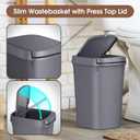 CEROELDA 3 Pack Bathroom Trash Can with Lid, 10L/2.6 Gal Small Garbage Can with Press Top Lid, Slim Plastic Waste Basket for Toilet, Office, Bedroom (Grey)