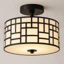 Semi Flush Mount Ceiling Light Black Rectangle Pattern LED Light Fixture with Drum Shade Indoor Use Living Dining Room Kitchen Modern Chandelier Lamps Brushed Chrome Finish E26 Bulb Base (Rectangular)