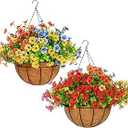 Mecai 2 Pack 12 inch Hanging Basket with 26 Bundles Artificial Daisy Flowers for Outdoor, Lifelike Silk Floral Arrangement for Porch Garden Balcony and Home Patio Yard Decor (Multicolor)