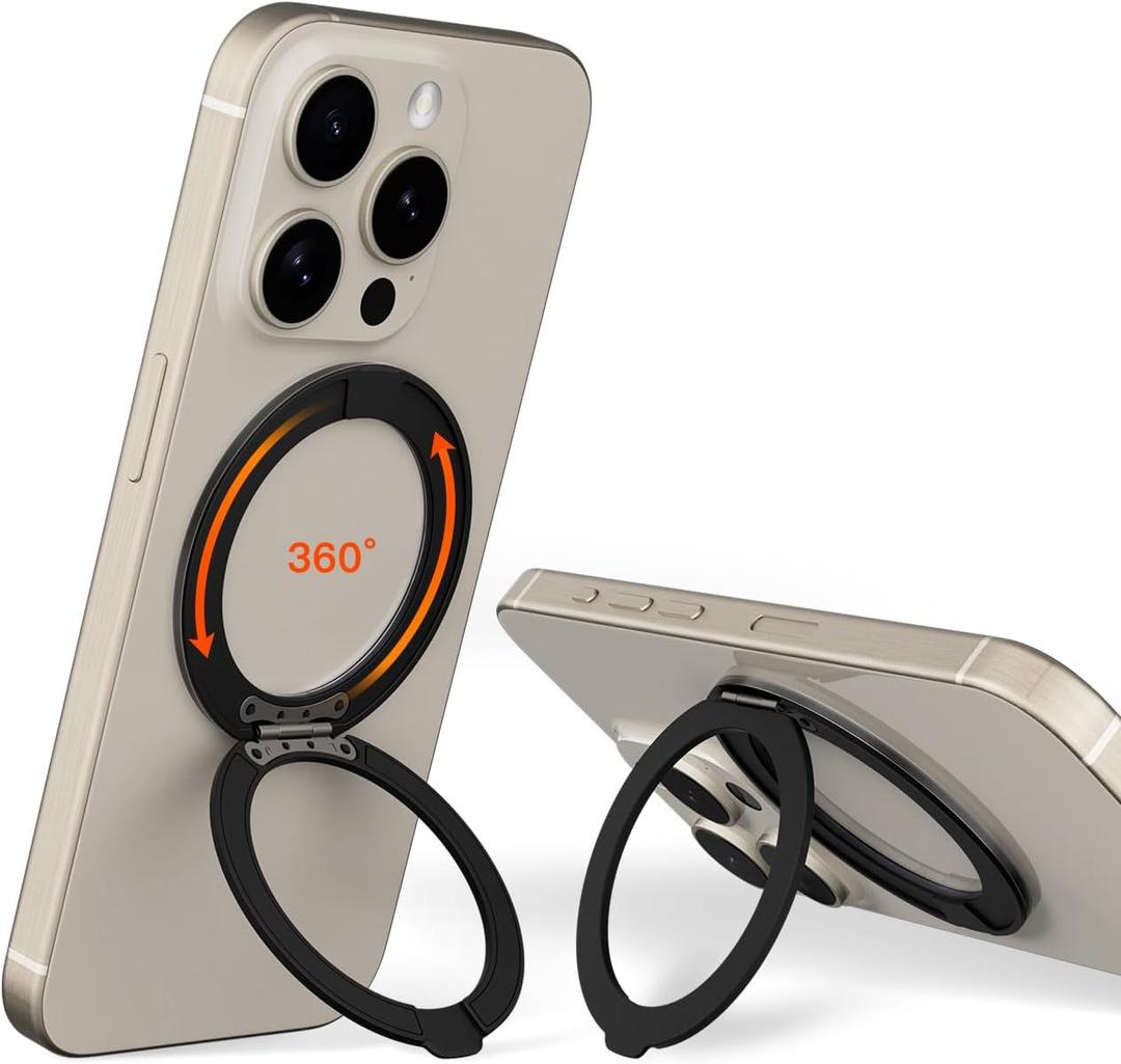 COOLQO 1Pc 360 Spin Cell Grip Ring Phone Stand [Upgrade Gear Hinge Stress Anxiety Relief] Magnetic Holders for Your car Accessories Desk Mount Compatible with iPhone All Smartphones, Black