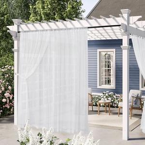 RYB HOME Gazebo Sheer Curtains Outdoor, Waterproof Privacy Protect Light & UV Reducing Curtains for Porch Pergola Pavilion Cabana, W 100 x L 96 inches, White, 2 Panels Set