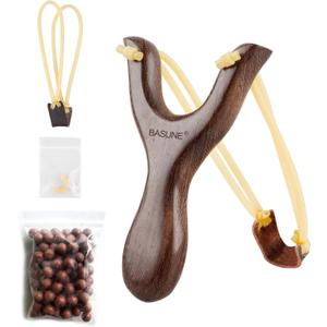 BASUNE Solid Wooden Slingshot with Classic Construction Hunting Slingshot for Catapult Game, Outdoor, Hunting-for Adult (Deep Brown)