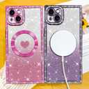 Fiyart Designed for iPhone 15 Case,Compatible with MagSafe Love Hearts Plating Soft Slim TPU Sparkle Rhinestone Glitter Shockproof Phone Bumper for Women Girls 6.1"-Hot Pink