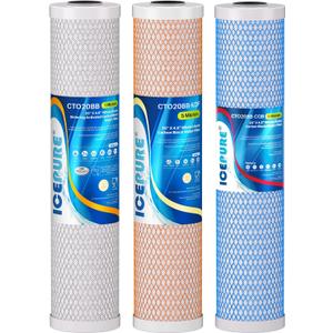 ICEPURE 4.5" x 20" Whole House CTO Carbon Water Filter, Activated Carbon Block, KDF Cartridge and Activated Carbon Lead Remove Filter Replacement Set for 3-Stage Water Filter System, Pack of 1