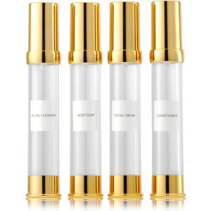 1oz travel bottles 30ml, 4 pcs,Golds clear travel bottles,Airless pump bottles,DIY travel bottle set cosmetic containers Included Gift BoxWith labels,refillable cosmetic containers (Golden)