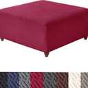 HFCNMY Stretch Knitted Jacquard Ottoman Cover - Thick Washable Slipcover for Square Storage Ottoman With Elastic Bottom - Red X-Large